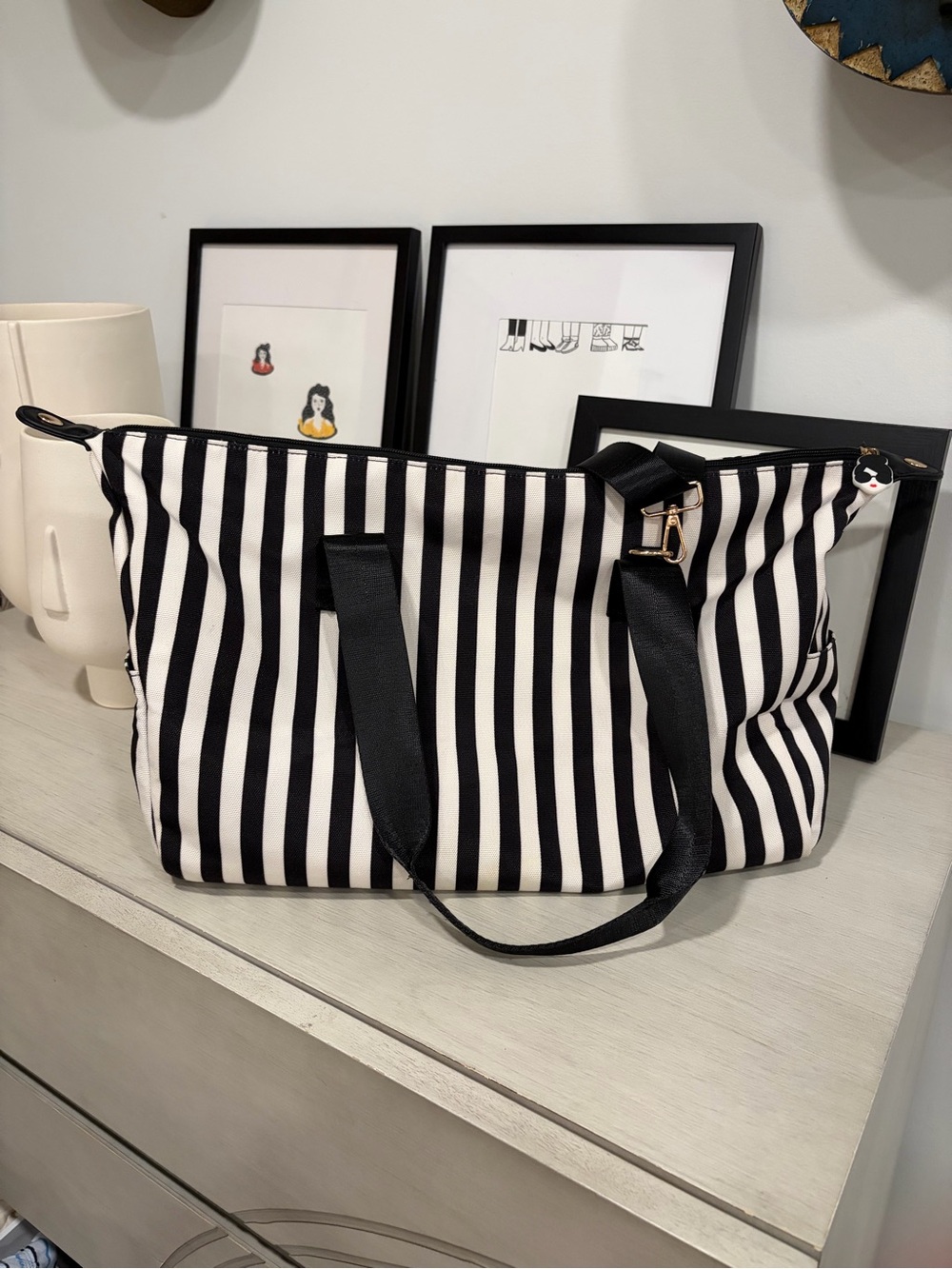 Alice + Olive Striped Black and White Duffel Bag - Women